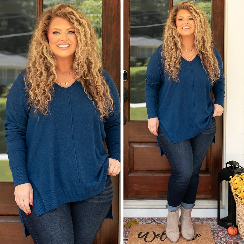 Miss Me Sweater, Heather Light Navy