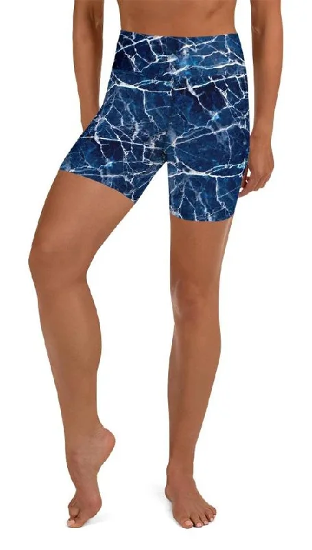 Navy Blue Marble Yoga Shorts