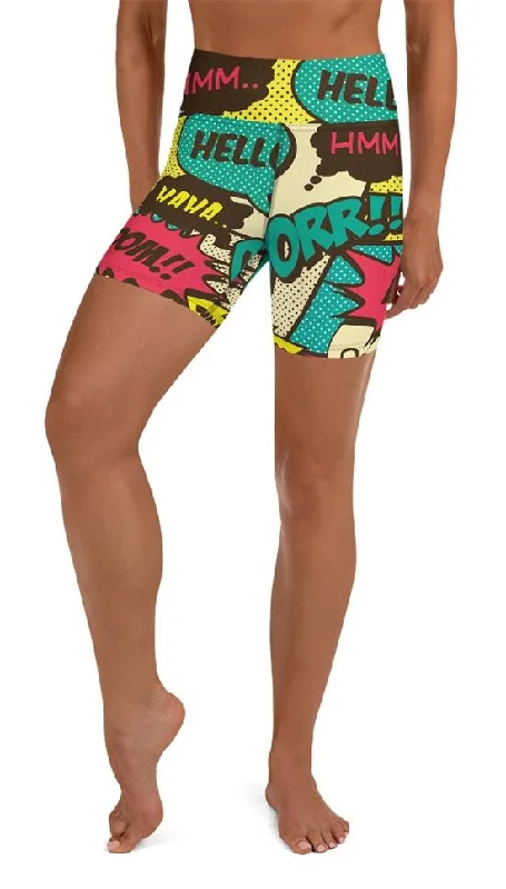 Cozy Pants Retro Comic Book Yoga Shorts